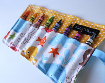 Sea Animals Crayon Holder-Crayon Roll-Gender Neutral Kid Stocking Stuffer-Kid Christmas Gift-Kid Travel Accessory-Kid Craft Item-Kid Gift