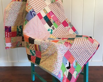 Scrappy Handquilted Handmade Quilt