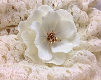 White and Gold Open Rose Sugar Flower wedding cake topper and gumpaste cake decoration