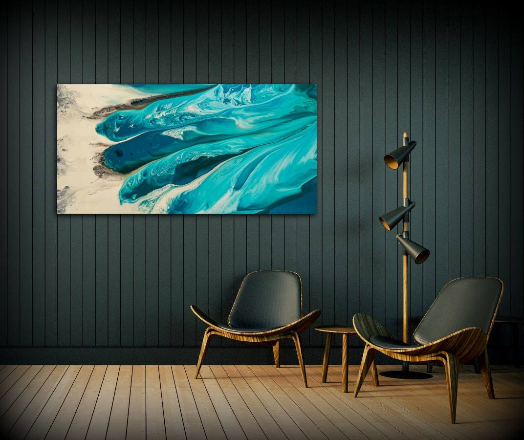 Large Abstract Print from canvas painting 24x48 giclee Blue painting