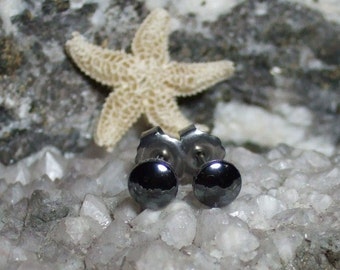 Shiny 5mm Hematite Stud Earrings Earings Titanium Post and Clutch Hypo Allergenic Handmade in Newfoundland Yang