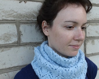 Light blue knit scarf Gothic lace blue cowl scarf Neck warmer knitted scarf infinity cable scarf womens hand knit snood Christmas gift