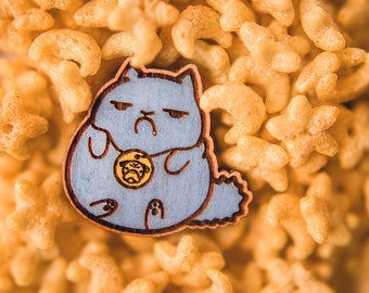 Wooden cat brooch, wooden cat jewelry