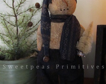 NEW Primitive Winter Christmas Standing Snowman Doll PDF E-Pattern ~ Sweetpeas Primitives