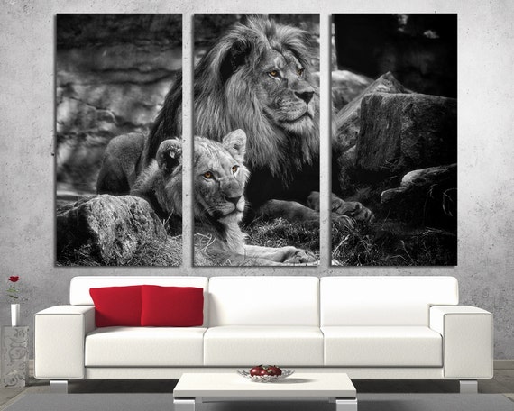3 Panel Canvas Split Black And White Lion Lioness 3 Panel Canvas Split Black And White Lion Lioness