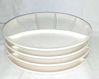 Vintage Fondue Plates, Sushi Plates, Set of 4, Ceramic Divided Plates, Divided Lunch Plates, MCM, Mid Century, Cottage, Japan, 1960s