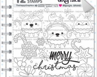 Christmas Stamp 80OFF COMMERCIAL USE Digi Digital Image Digistamp Coloring Page Graphic Animals