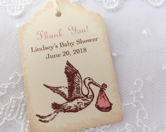 Personalized Baby Shower Tags Thank You Favor Tags Stork Set of 10