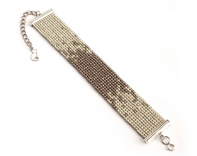 Gray Shaded bracelet, Seed beads, Loom bracelet, Butted bracelet, Tiny beads, Glass beads, Gift for her, Woven cuff, bangle bracelet