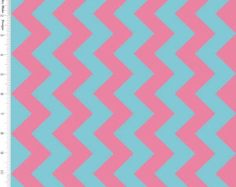 Riley Blake Chevron, Pink & Aqua Chevron Fabric, C380-08 Medium Chevron, Turquoise and Pink Fabric, Chevron Quilt Fabric, Cotton Chevron