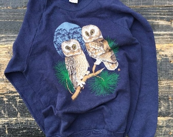 Vintage Night Owl Graphic Pullover Sweatshirt