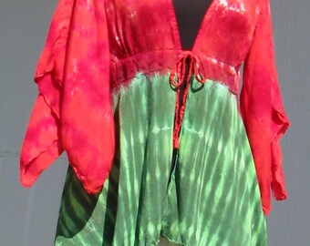 Tie Dye Kimono Sleeve Jacket in Watermelon