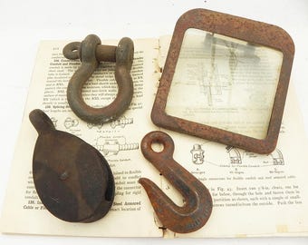 4 Salvaged Rusty Vintage Hardware Found Objects Assemblage Steampunk Craft Supply
