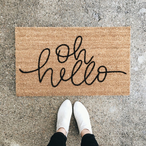 hello welcome mat hand painted custom doormat cute