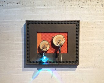 Key Hanger avec les souches de bois tranchés et Textile Orange décor Houswarming cadeau