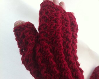 Fingerless gloves Burgundy acrylic soft and warm