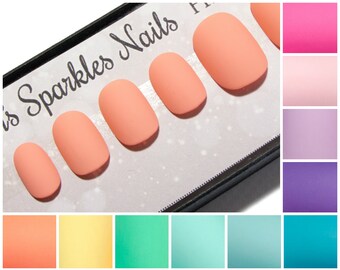 Short Pastel Nails - Hand Painted Fake Nails - False Nails Matte - Petite Press On Nails - Pink Glue On Acrylic Nails - Girly Faux Nails