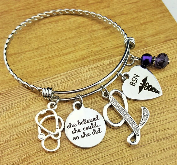 Nurse Graduation Gift Nurse Graduation Bracelet RN Graduation Gift RN Graduation Bracelet BSN Gift for Nurse She Believed She Could She Did