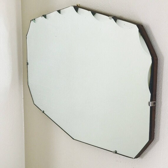 Wall Mirror Frameless Art Deco Bathroom Vanity Wall Mirror Frameless Art Deco Bathroom Vanity Large Hanging Scalloped Decorative Beveled