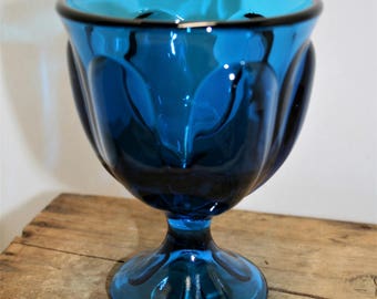 SALE: Vintage Viking Glass water goblet; heavy blue footed glass; compote; aqua glass candy dish; B-8