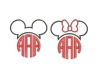 25 Sizes Mickey and Minnie Head Ears Mouse Monogram Frame Toppers Girl Bow Applique Design Embroidery Machine Instant Download EN2193E1E2