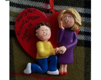 Personalized Christmas Ornament Will You Marry Me - Engagement Ornament-She Said Yes-Christmas Proposal - Customize Hair Colors & Skin Tones