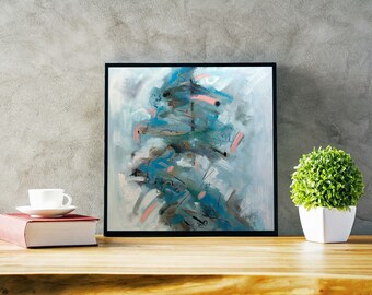 Original Mixed Media Painting. Square Aerial Abstract. Oil Paint, Acrylic Paint, Oil Pastel 20x20 on HD Canvas By ThienArt
