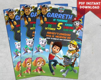INSTANT DOWNLOAD_Paw patrol Birthday Invitation, Editable, invitation, invitations birthday, Invites, invitations download, PDF