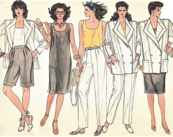 1980s Womens Below Hip Jacket, Tank Dress and Top, Front Pleated Pants & Shorts Vogue Sewing Pattern 8922 Size 10 Bust 32 1/2 UnCut