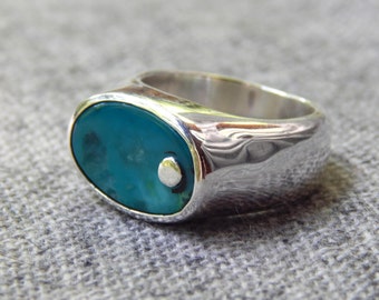 Gem Silica Chrysocolla and Sterliing Silver Ring