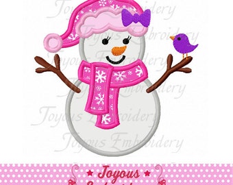 Instant Download Girl Snowman Applique Machine Embroidery Design NO:1882