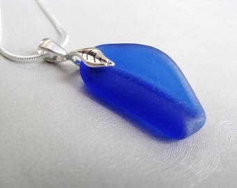 Authentic Sea Glass Jewelry -Small Sea Glass Pendant - Cobalt Blue - Beach Glass Pendant -Beach Glass Jewelry- Mermaid Tears from PEI Canada