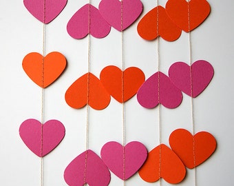 Pink orange garland, Heart garland, Valentines day decor, Heart Paper Garland, Valentines Day Decor, Valentines garland, KCO-3035