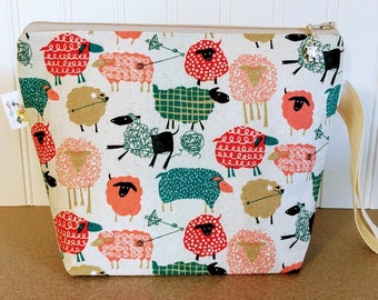 Sheep Project Bag, Knitting Project Bag, Knitting Bag, Knitting Pouch, Yarn bag, Crochet project bag, Knitting Tote Bag