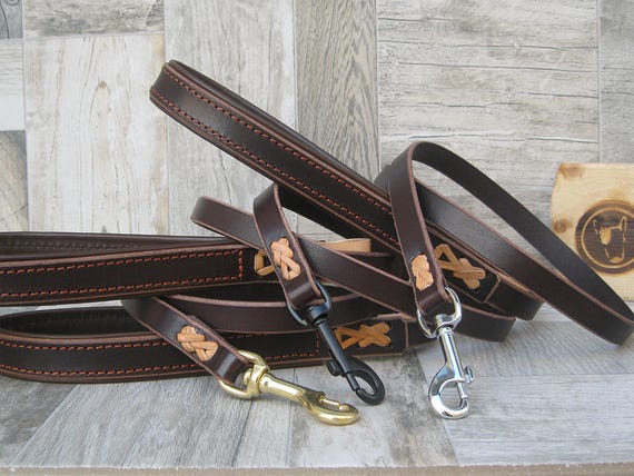 Brown Leather Dog Leash, Brass, Nickel or Black Hardware, Custom Lenght and Width, Simple Dog Leash, Handmade Dog Leash, Walking Dog Lead