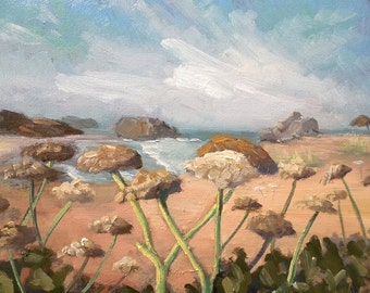 Impressionist Landscape, Original Oil Painting, Daily Painting, "Off PCH" by CarolSchiffStudio 11x14x1.5", Free Shipping in US