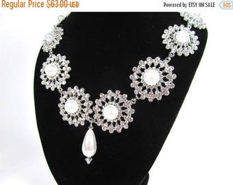SALE SALE Vintage Inspired Rhinestone Pearl Bridal Statement Necklace, Wedding Necklace