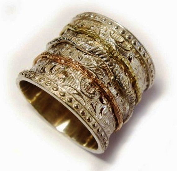 Spinner Rings for women Romantic Floral ring silver gold Israeli Meditation ring
