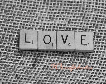 Scrabble tiles, LOVE, Burlap, wall art