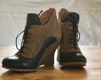 Women Steampunk Heel Wedges Oxfords Blue and Grey