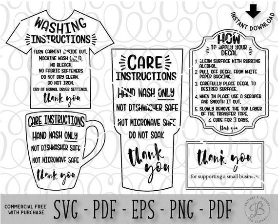 Download Care Card Bundle Care Instruction Cards Decal and HTV