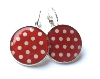 POLKA DOT EARRINGS - Red Earrings - Red dangle - Pin up girl earrings - Retro earrings - polka dots - Red White Earrings