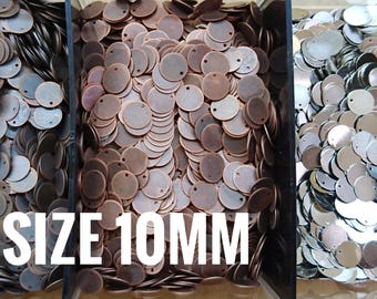 250 pcs, 10mm brass sequin, stamping tag, thin metal disc *Clearance*