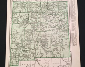 Vintage Map of New Mexico, Original 1937 Map by Rand McNally, Green State Map