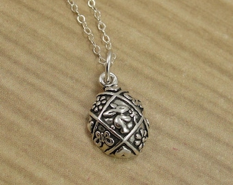 Easter Egg Necklace, Sterling Silver Easter Egg Charm on a Silver Cable Chain