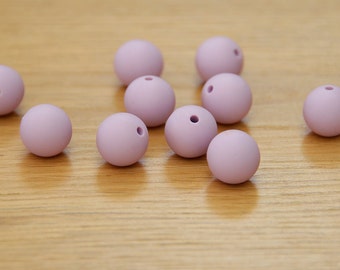 Mauve, 15mm Round Silicone beads, 10 pack
