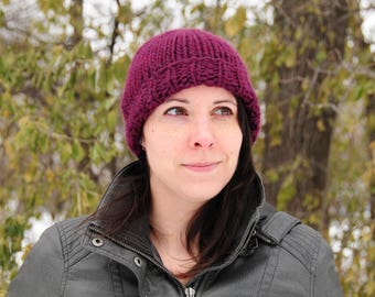 Burgundy knit hat, wine colored hat, purple hat, Hand knit hat, beanie, women's winter hat, gift for her, Christmas gift