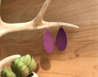 Regal purple leather teardrop earrings