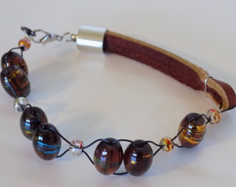 Leather and Glass beads Bracelet