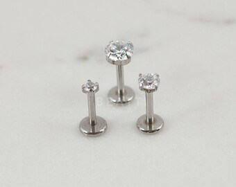 18G CZ stud Labret, Tragus Earring, 2mm/3mm/4mm, Labret, Cartilage earring, Tragus stud, Internal thread, Forward helix